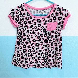 Justice Neon Pink Black & White Leopard Print Tee